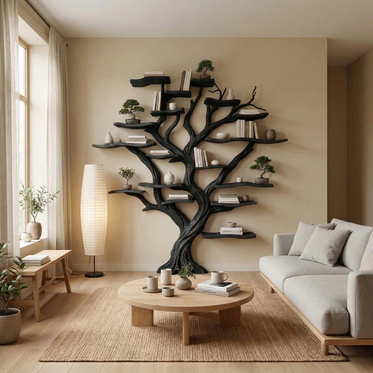 Carved Solid Wood Tree Branch Bookshelf for Feature Walls - Image 4