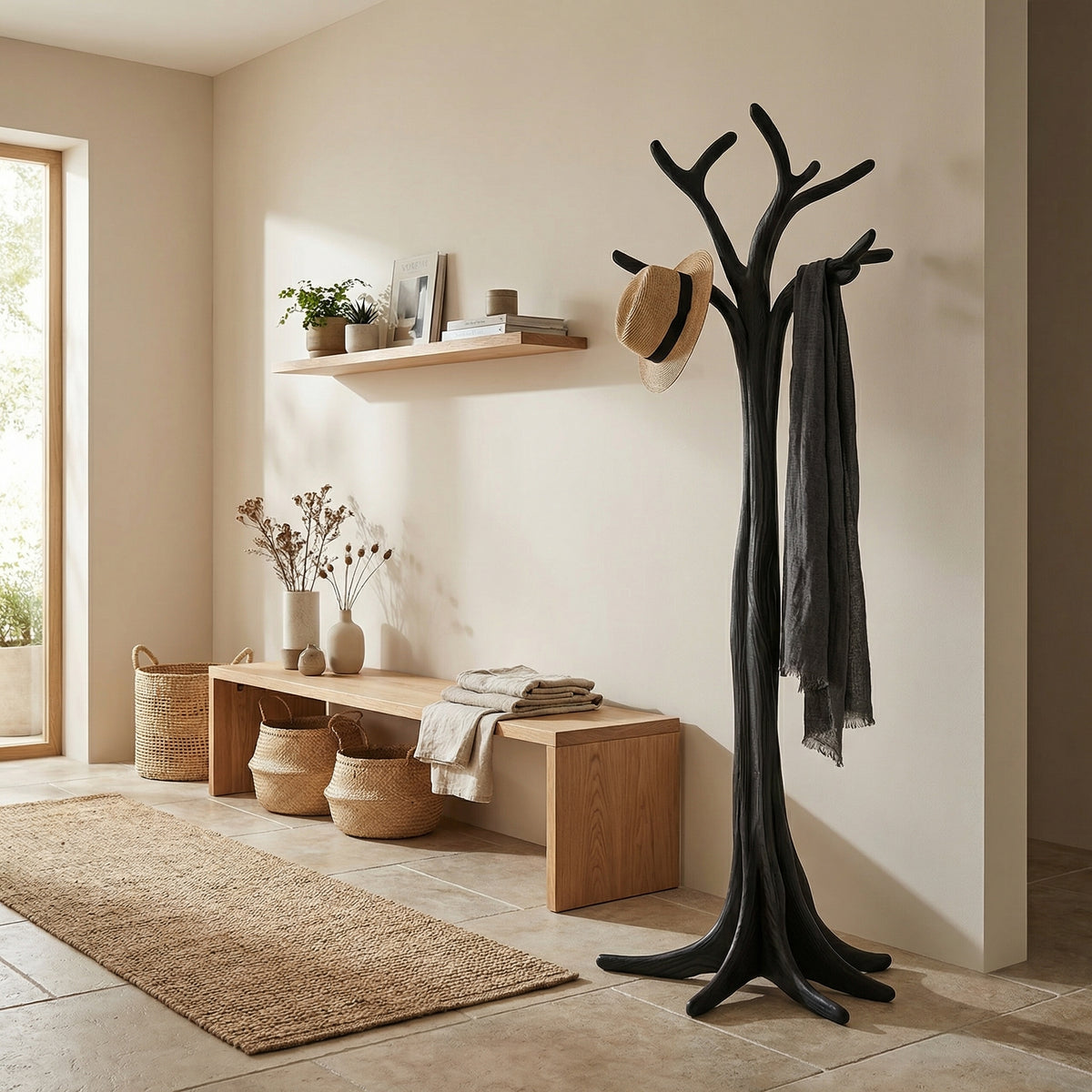 Rustic Solid Wood Tree Branch Coat Rack with Tripod Base - Image 4