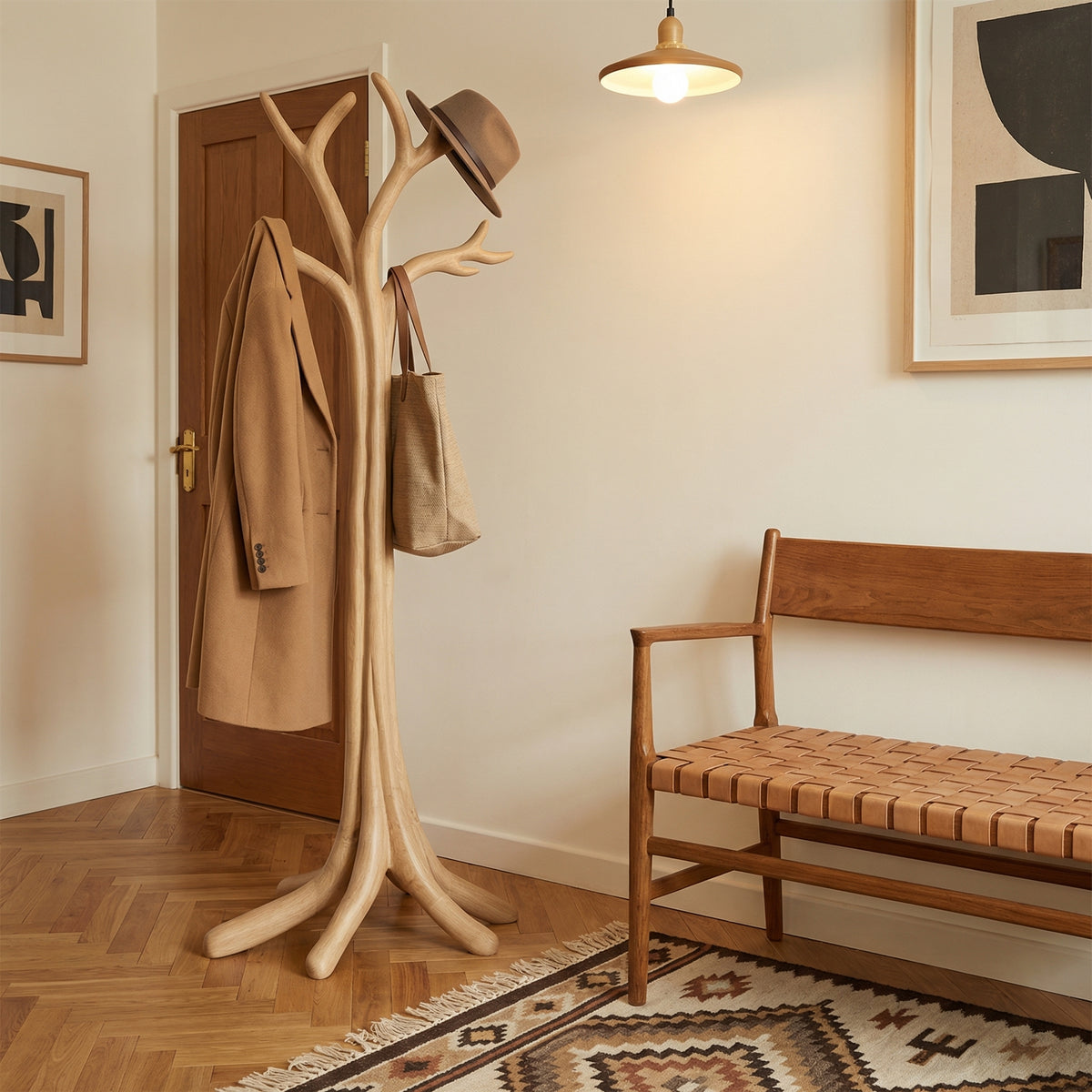 Rustic Solid Wood Tree Branch Coat Rack with Tripod Base - Image 5