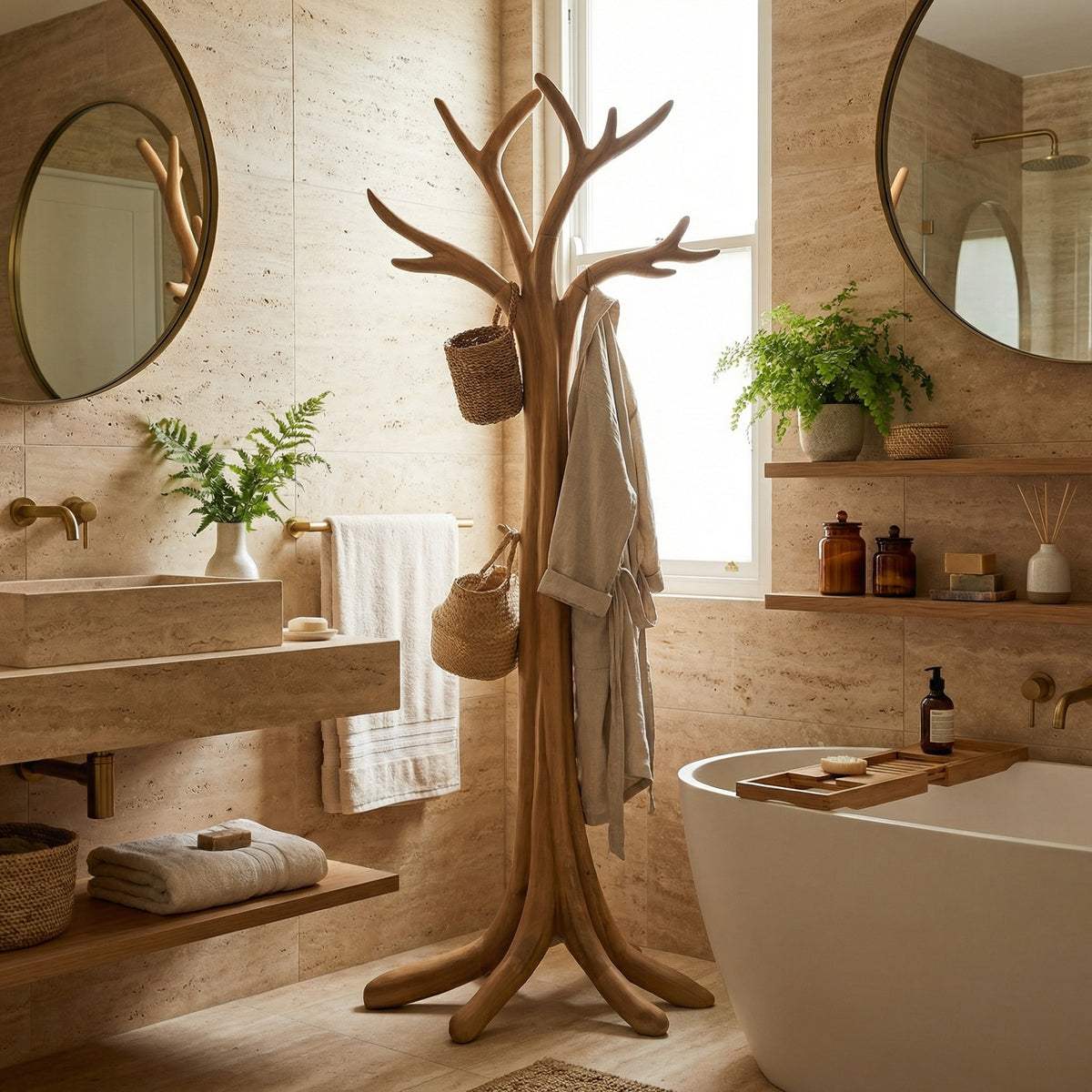 Rustic Solid Wood Tree Branch Coat Rack with Tripod Base - Image 6