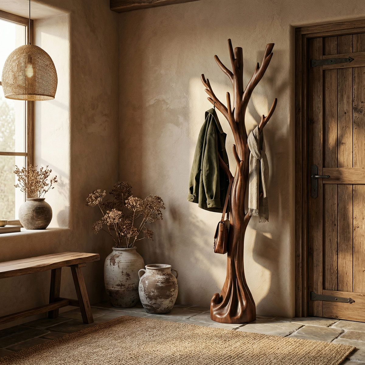 Rustic Driftwood Branch Tree Coat Rack with Optional Support Base - Image 5