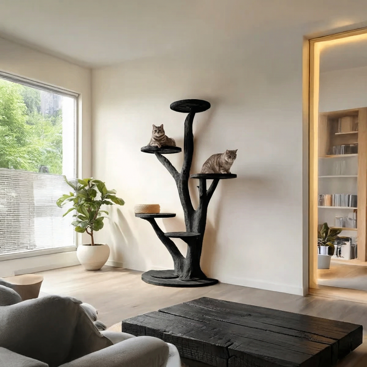 Rustic Solid Wood Tree Cat Tower with Branch Perches - Image 4