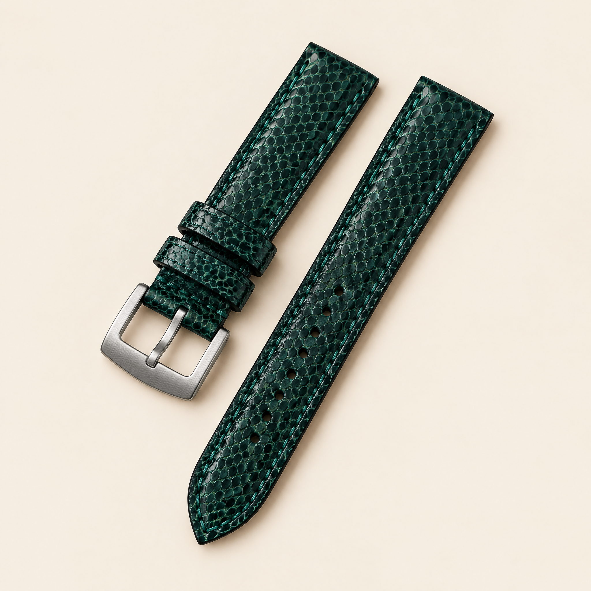 Sea Snake Leather Watch Strap in Dark Teal Green · Handmade in Saigon
