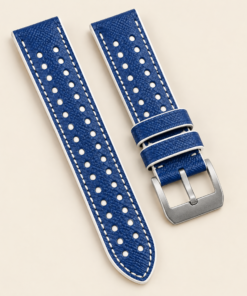 Racing Epsom Leather Watch Strap in Blue & White · Rally · Handmade in Saigon