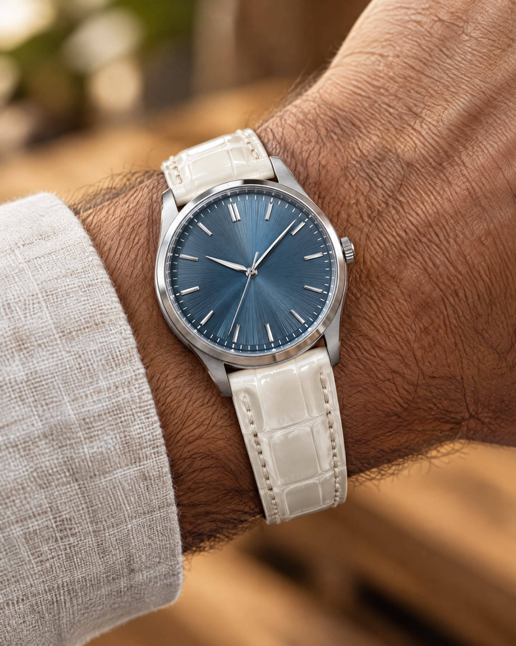 Alligator Leather Watch Strap in Ivory White · Handmade in Saigon - Image 2