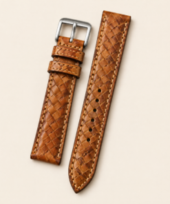 Hand-Dyed Patina Leather Watch Strap in Diamond Basket Weave Tan · Handmade in Saigon