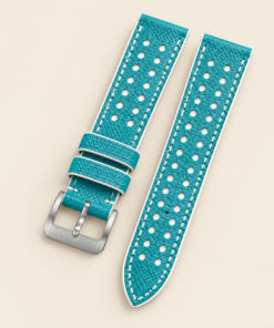 Racing Epsom Leather Watch Strap in Turquoise & White · Rally · Handmade in Saigon