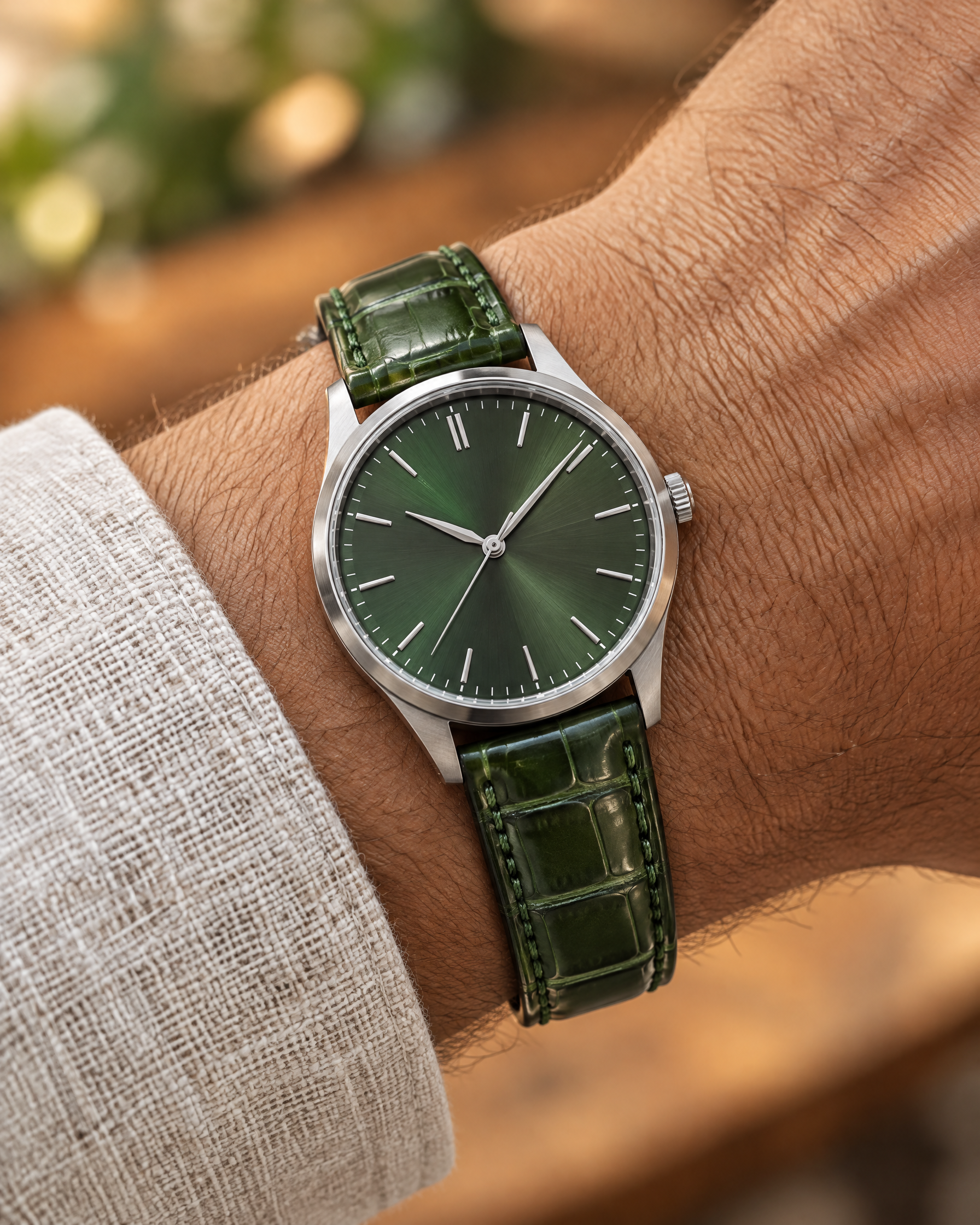 Alligator Leather Watch Strap in Green · Handmade in Saigon - Image 2