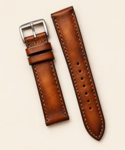Hand-Dyed Patina Leather Watch Strap in Burnished Cognac Brown · Handmade in Saigon
