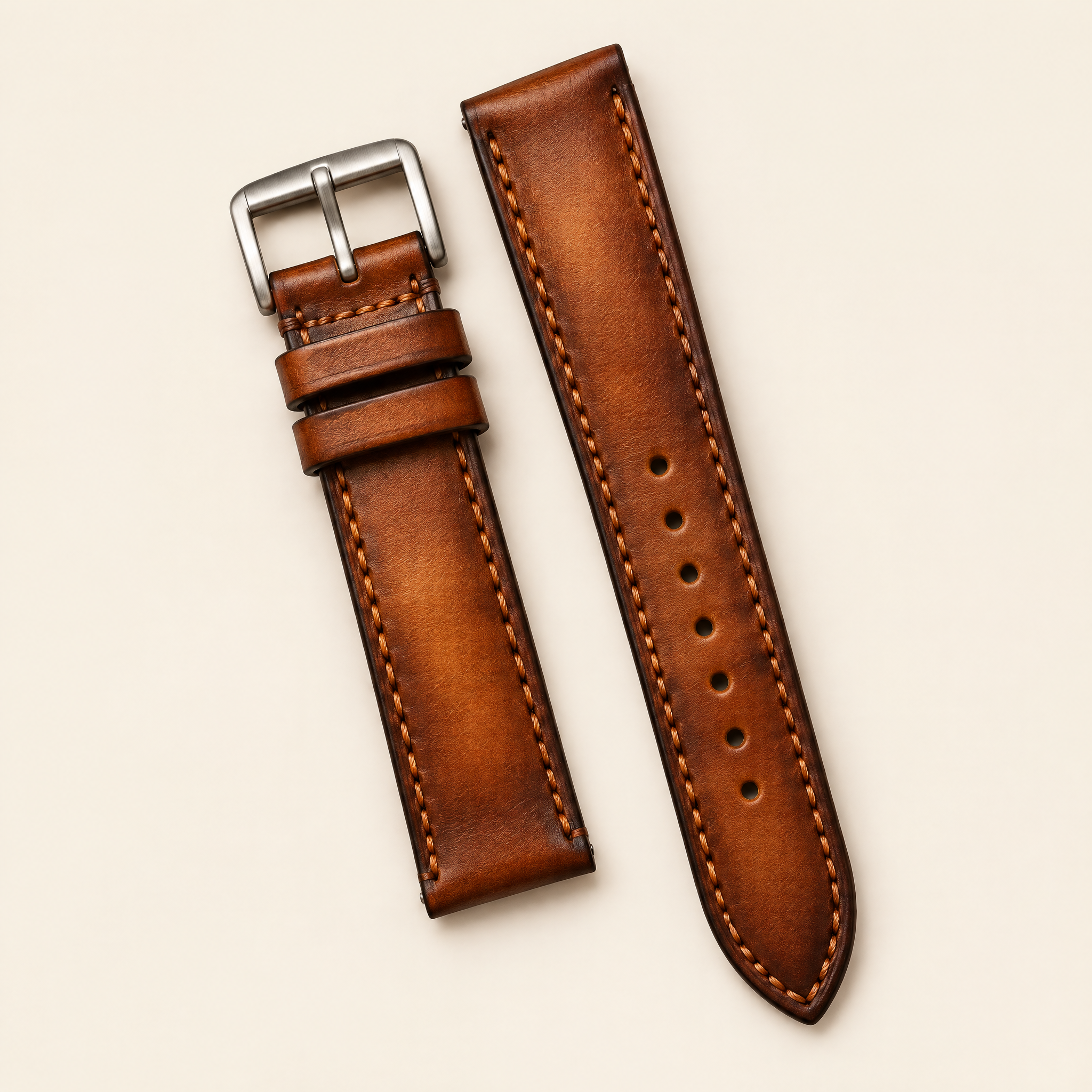 Hand-Dyed Patina Leather Watch Strap in Burnished Cognac Brown · Handmade in Saigon