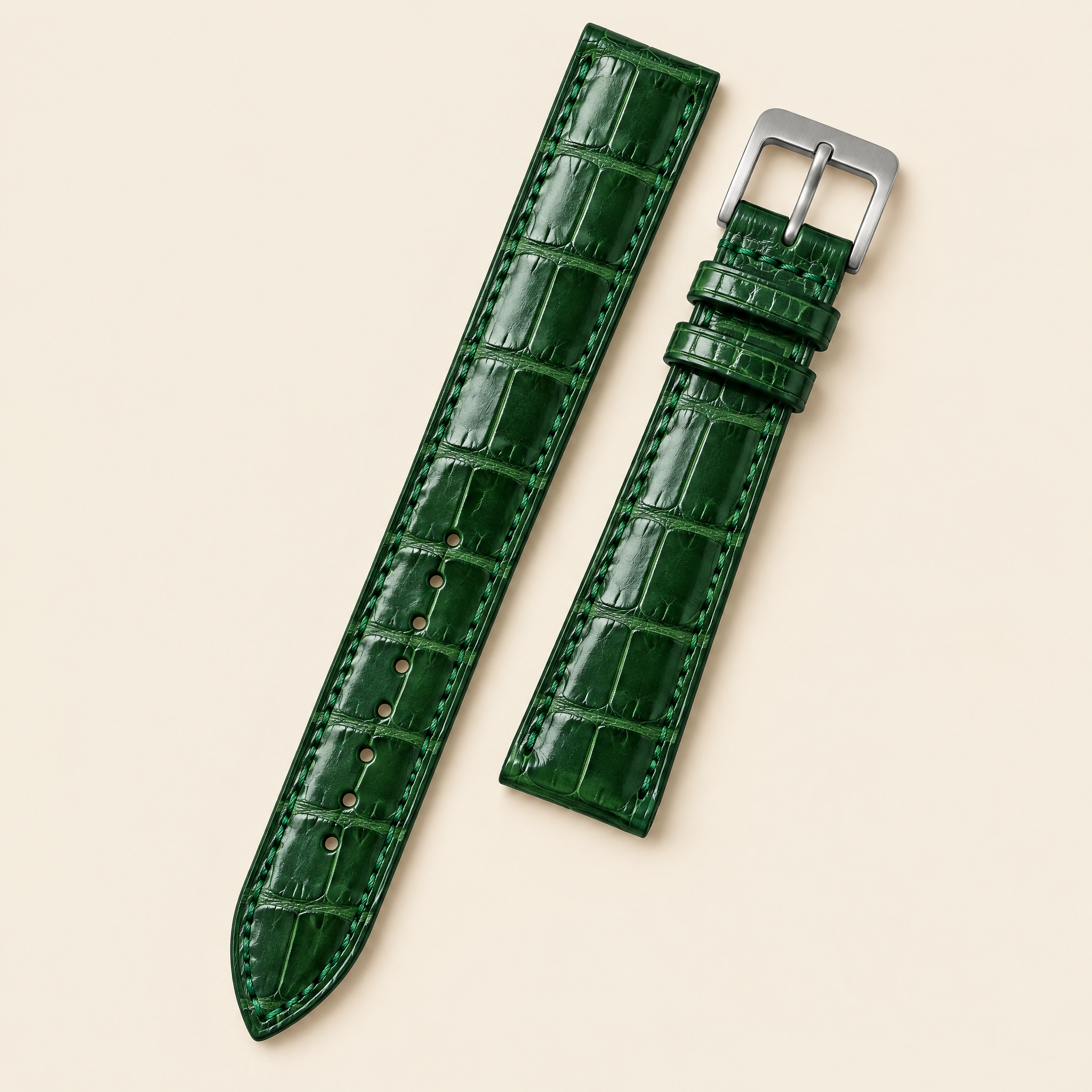 Alligator Leather Watch Strap in Green · Handmade in Saigon