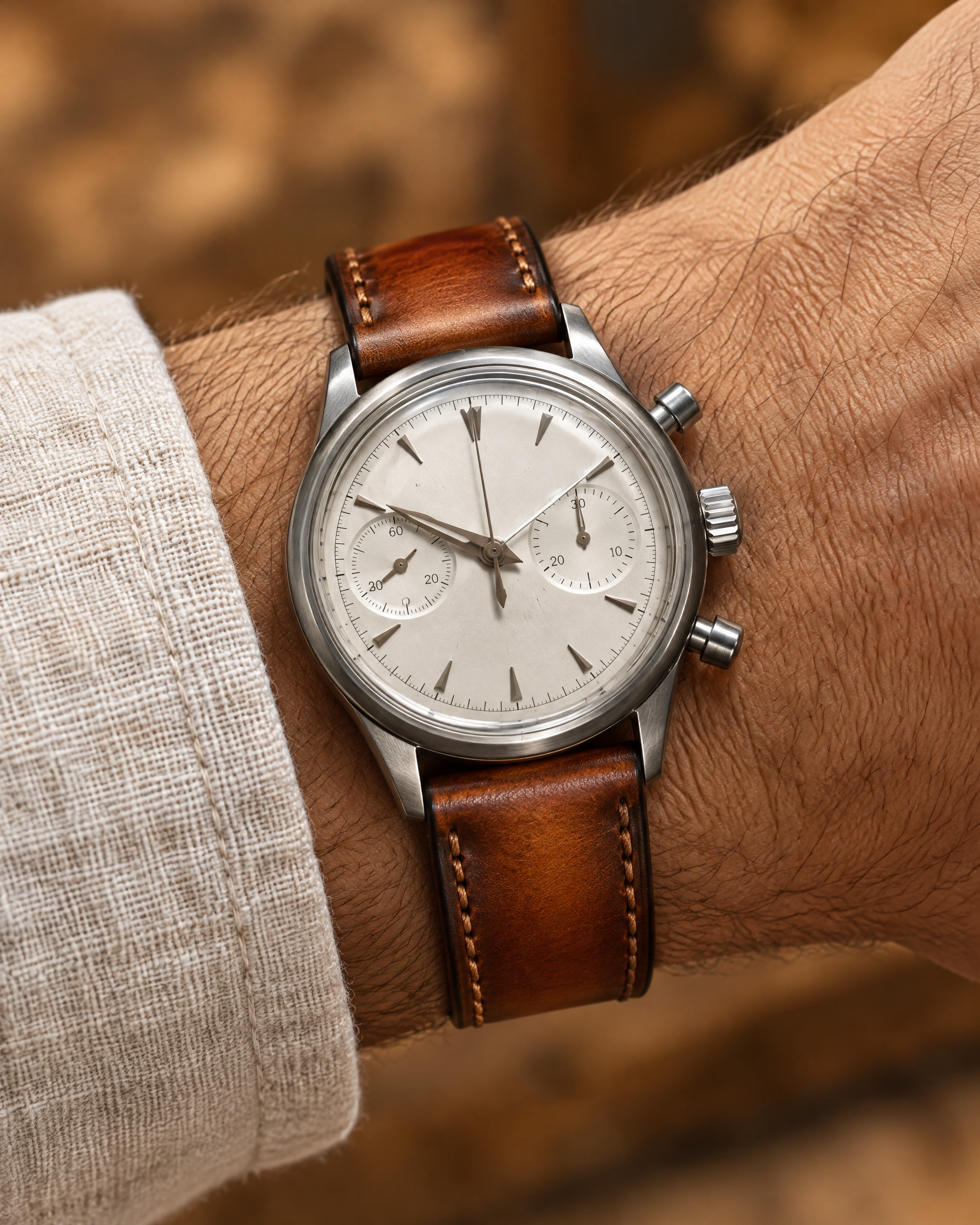 Hand-Dyed Patina Leather Watch Strap in Burnished Cognac Brown · Handmade in Saigon - Image 2