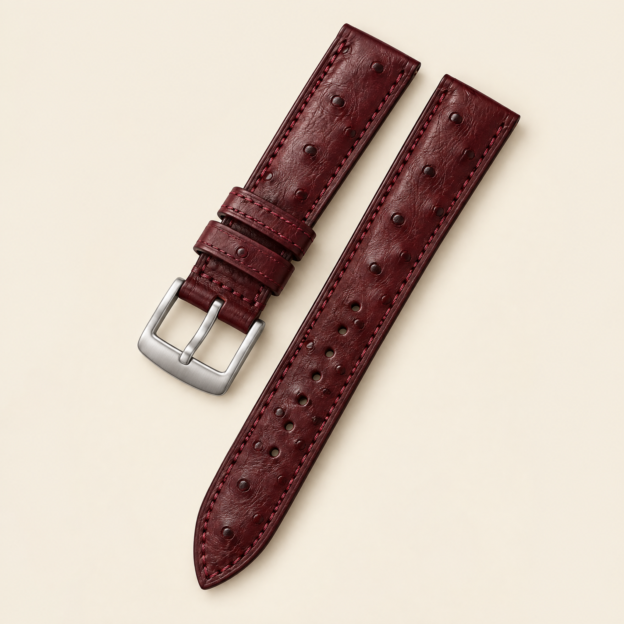 Smooth Ostrich Leather Watch Strap in Oxblood · Handmade in Saigon