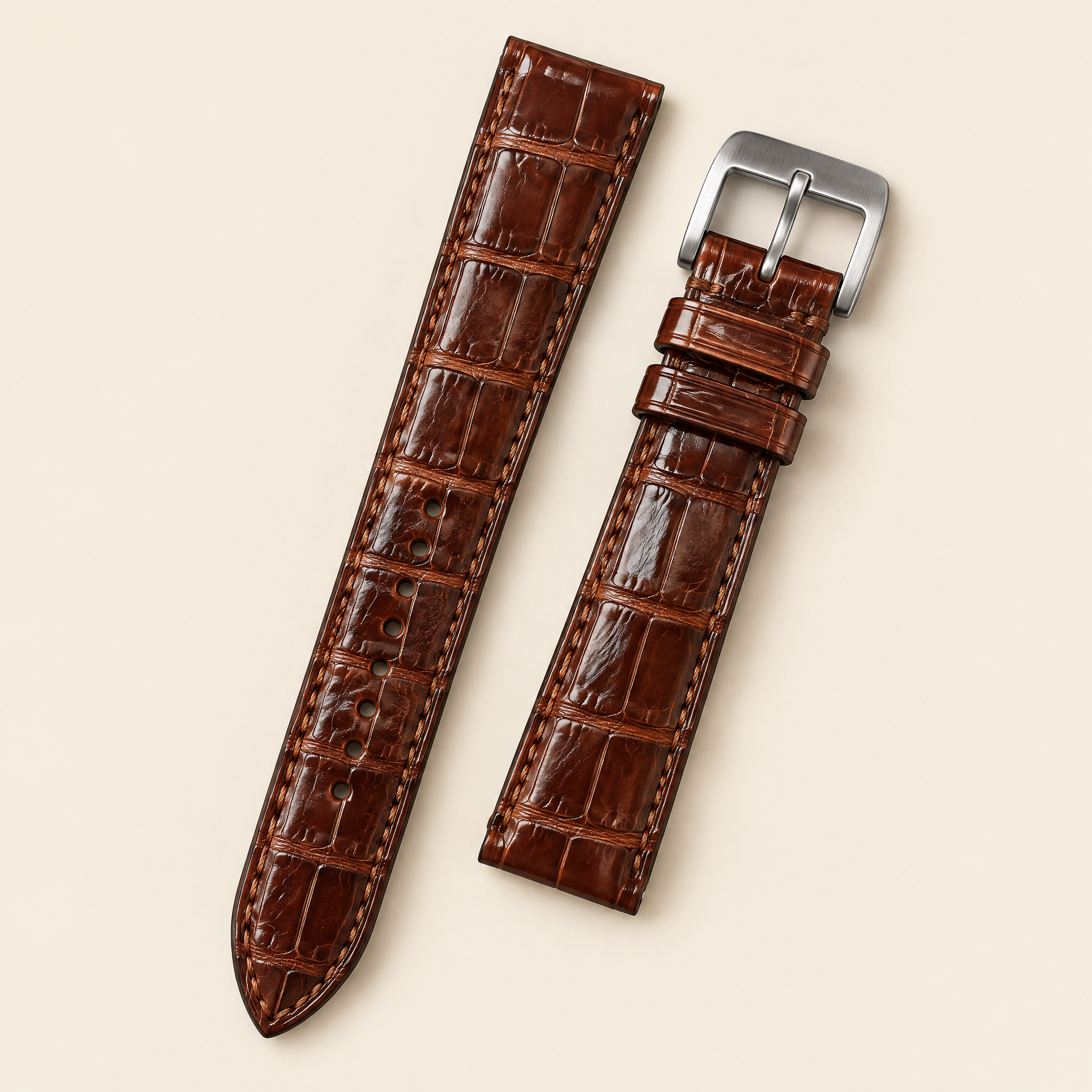 Alligator Leather Watch Strap in Patina Antique Cognac Brown · Handmade in Saigon
