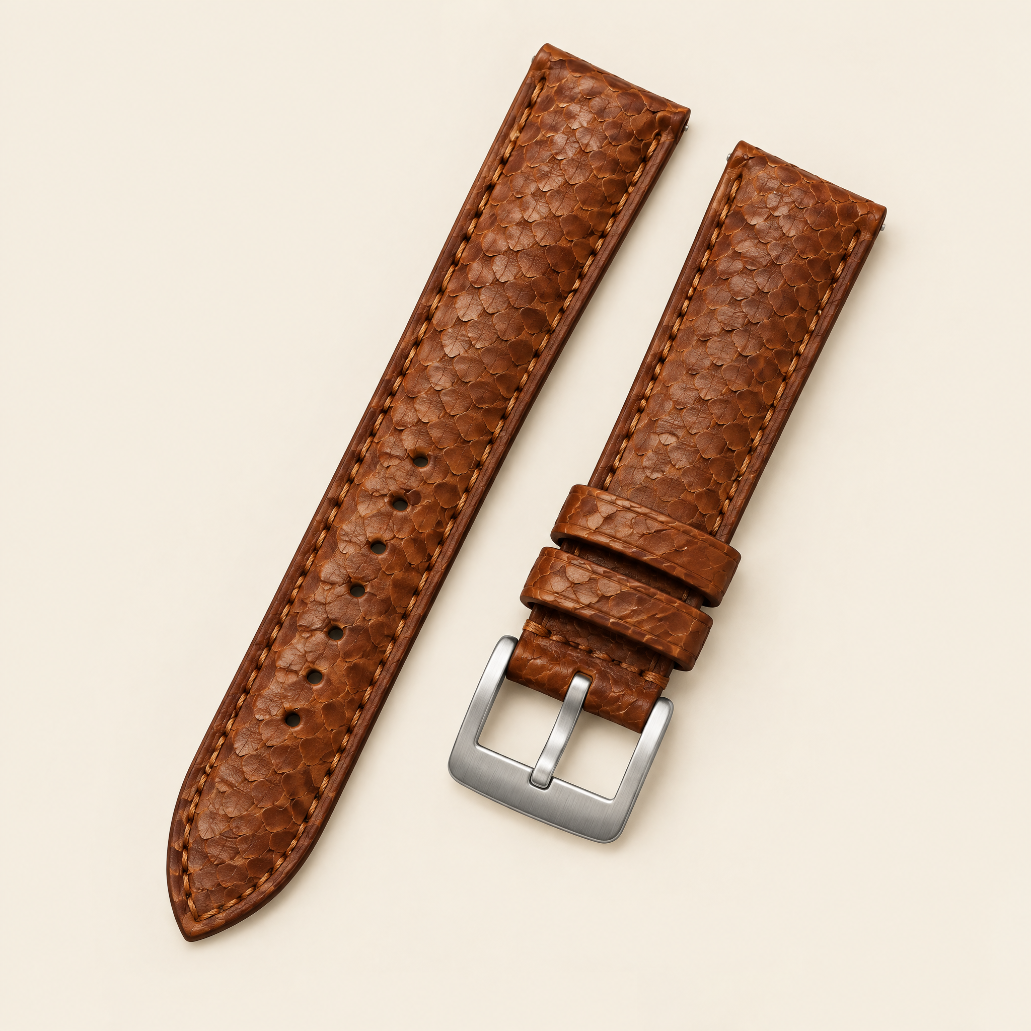 Ostrich Leg Leather Watch Strap in Cognac Brown · Handmade in Saigon
