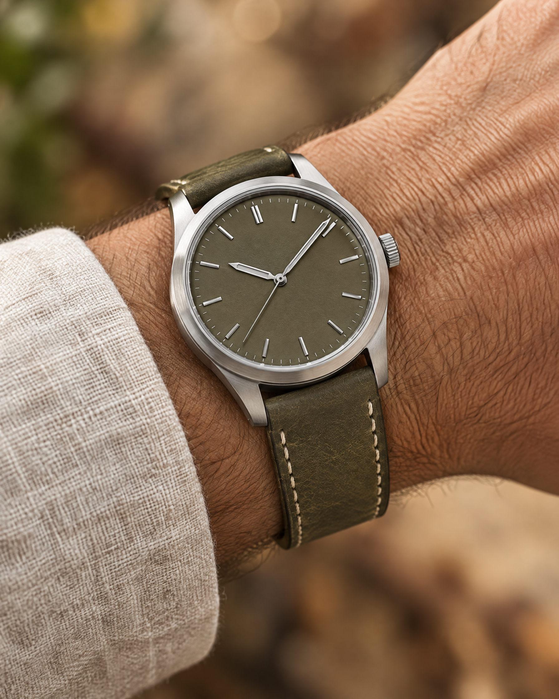 Pueblo Leather Watch Strap in Olive Green · Handmade in Saigon - Image 2