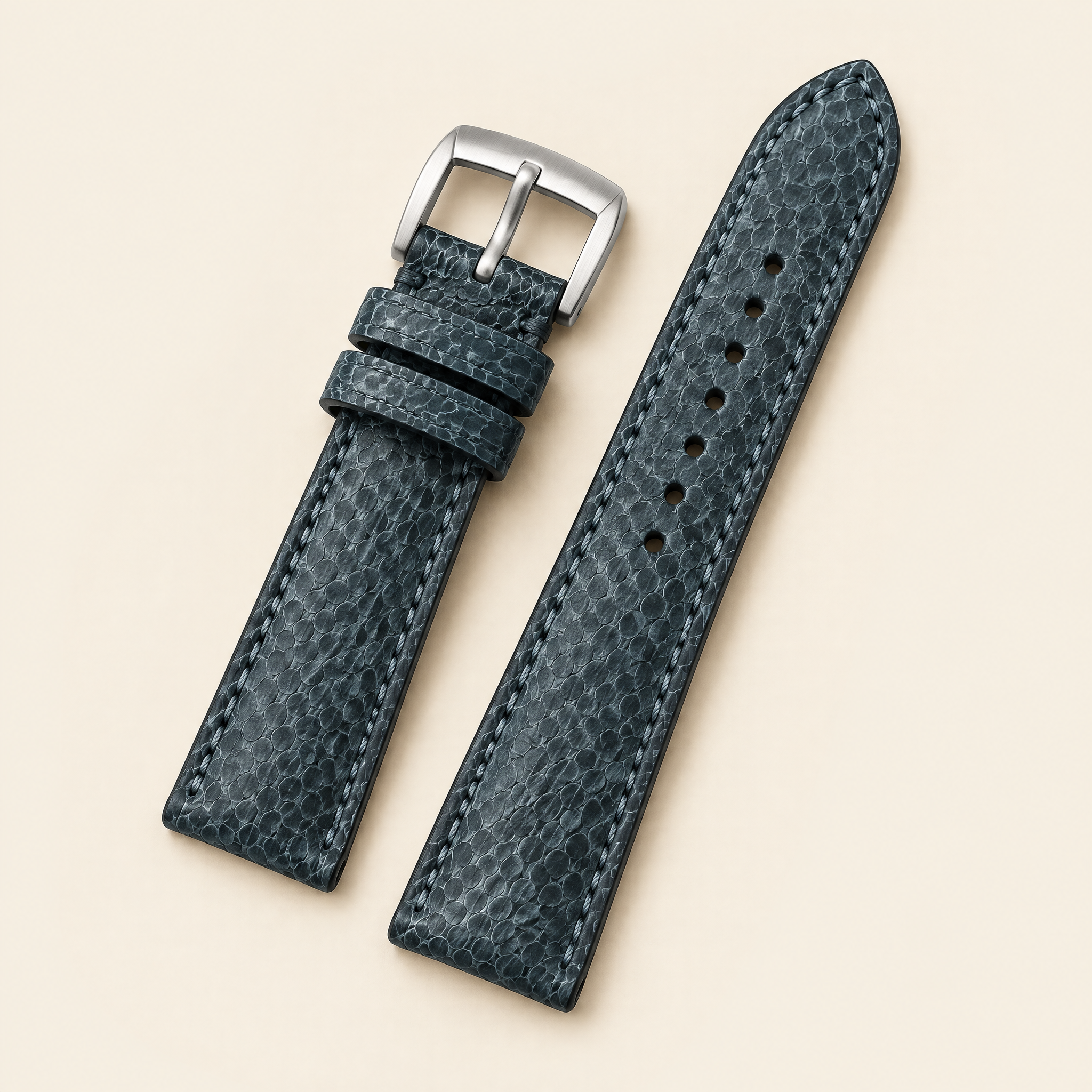 Ostrich Leg Leather Watch Strap in Blue Gray Nubuck · Handmade in Saigon