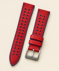 Racing Epsom Leather Watch Strap in Red & Blue · Rally · Handmade in Saigon