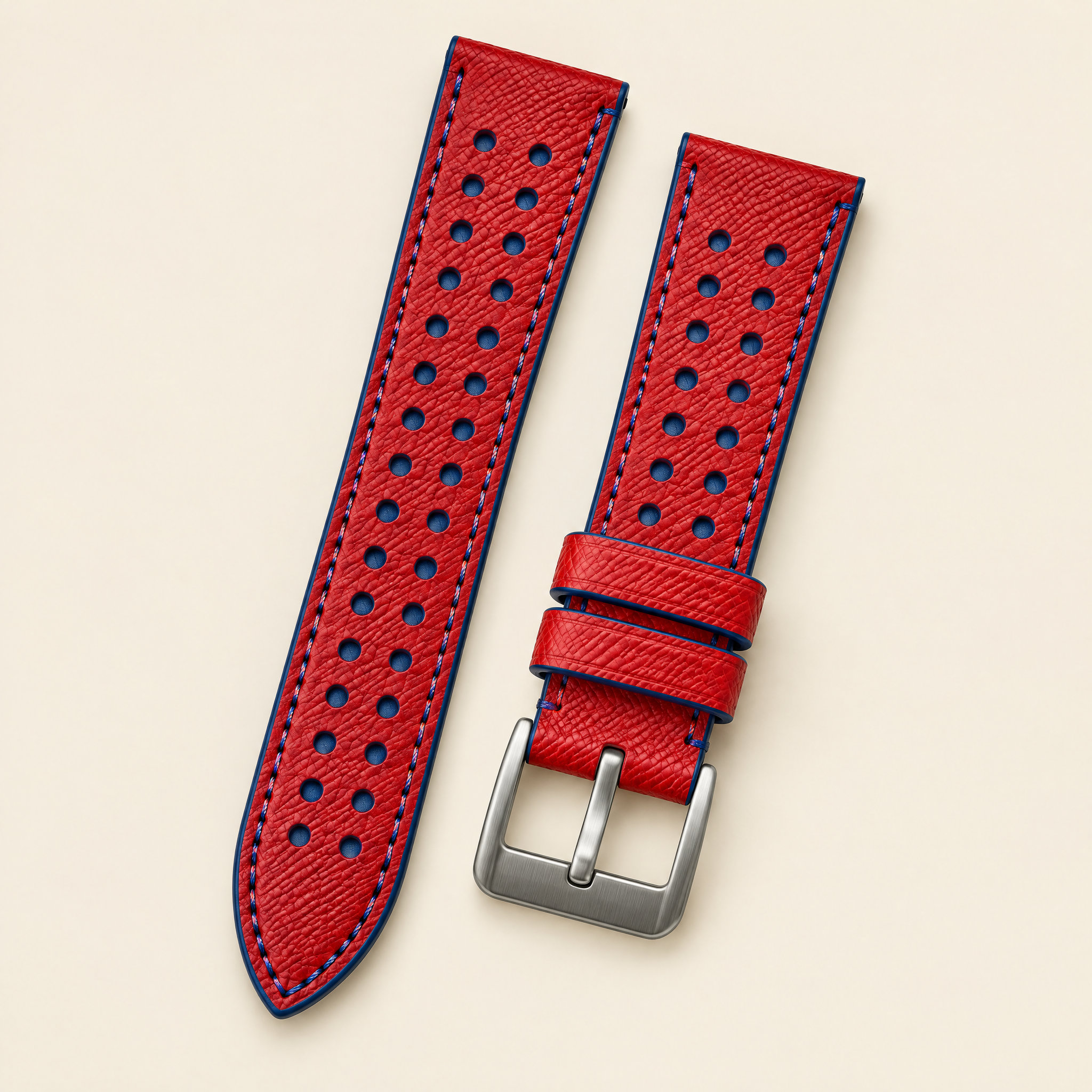 Racing Epsom Leather Watch Strap in Red & Blue · Rally · Handmade in Saigon