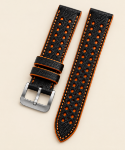 Racing Epsom Leather Watch Strap in Black & Orange · Rally · Handmade in Saigon