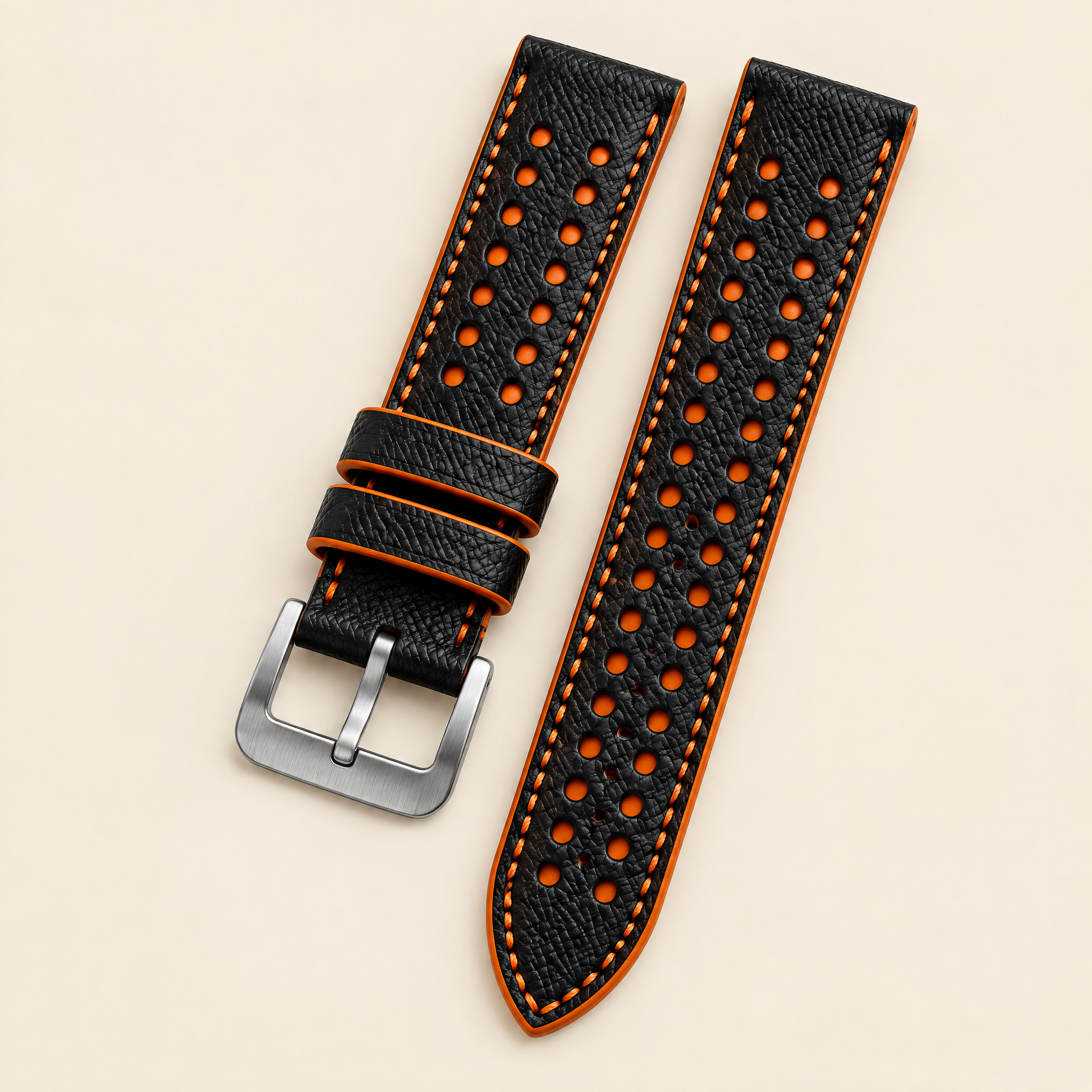 Racing Epsom Leather Watch Strap in Black & Orange · Rally · Handmade in Saigon