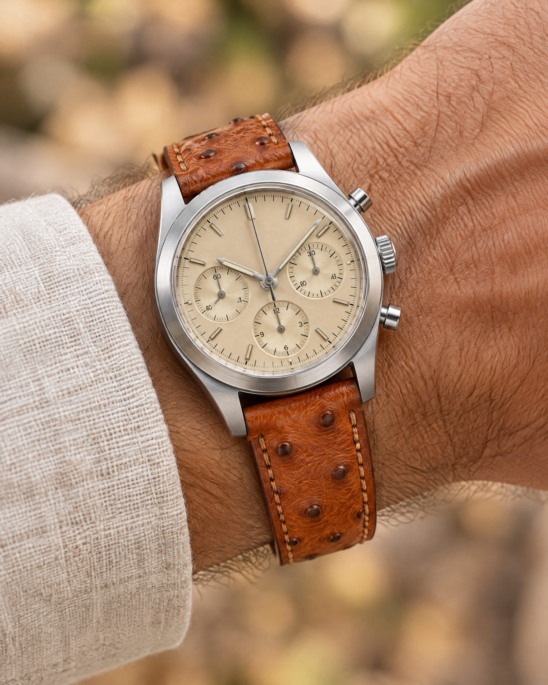 Ostrich Leather Watch Strap in Cognac Brown · Handmade in Saigon - Image 2