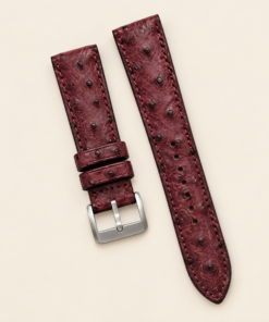 Ostrich Leather Watch Strap in Burgundy Marble · Handmade in Saigon