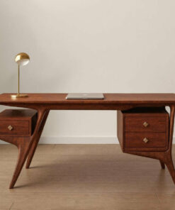 Mid-Century Solid Oak Desk for Home Office and Study