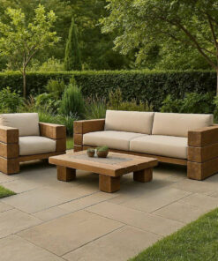 Rustic Solid Wood Outdoor Sofa Set for Garden and Patio Lounging