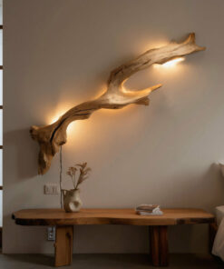 Rustic Driftwood Wall Sconce with Lampshade for Living Room