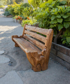 Rustic Solid Log Wood Garden Bench with Backrest for Patio