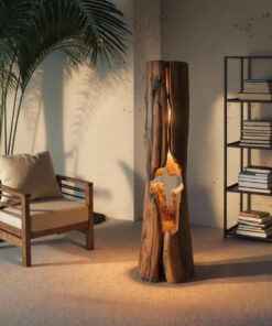 Rustic Hollowed Log Wooden Floor Lamp for Living Room and Bedroom