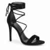 Single women's black lace-up ankle wrap stiletto sandal on a white background
