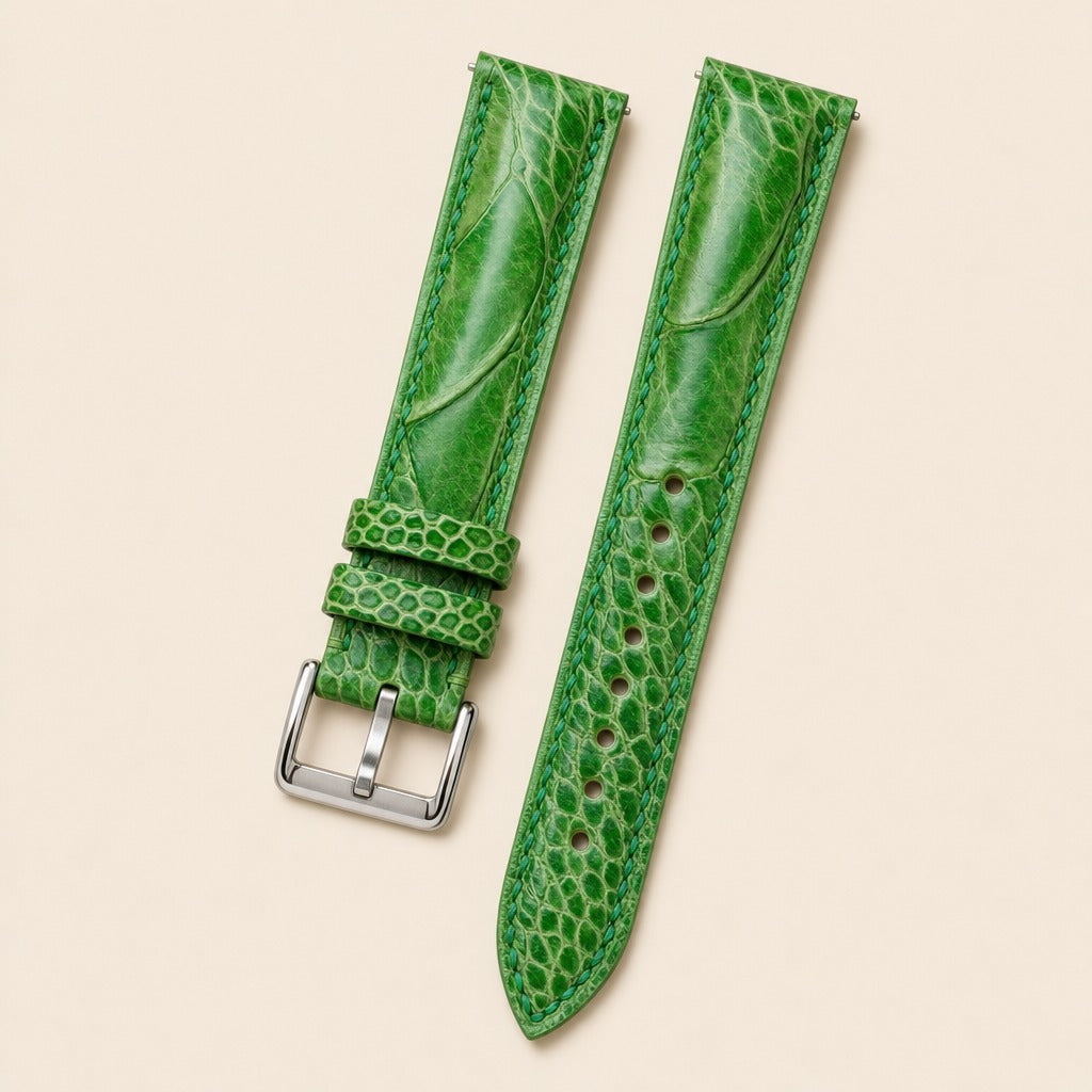 Ostrich Leather Watch Strap in Light Green · Handmade in Saigon