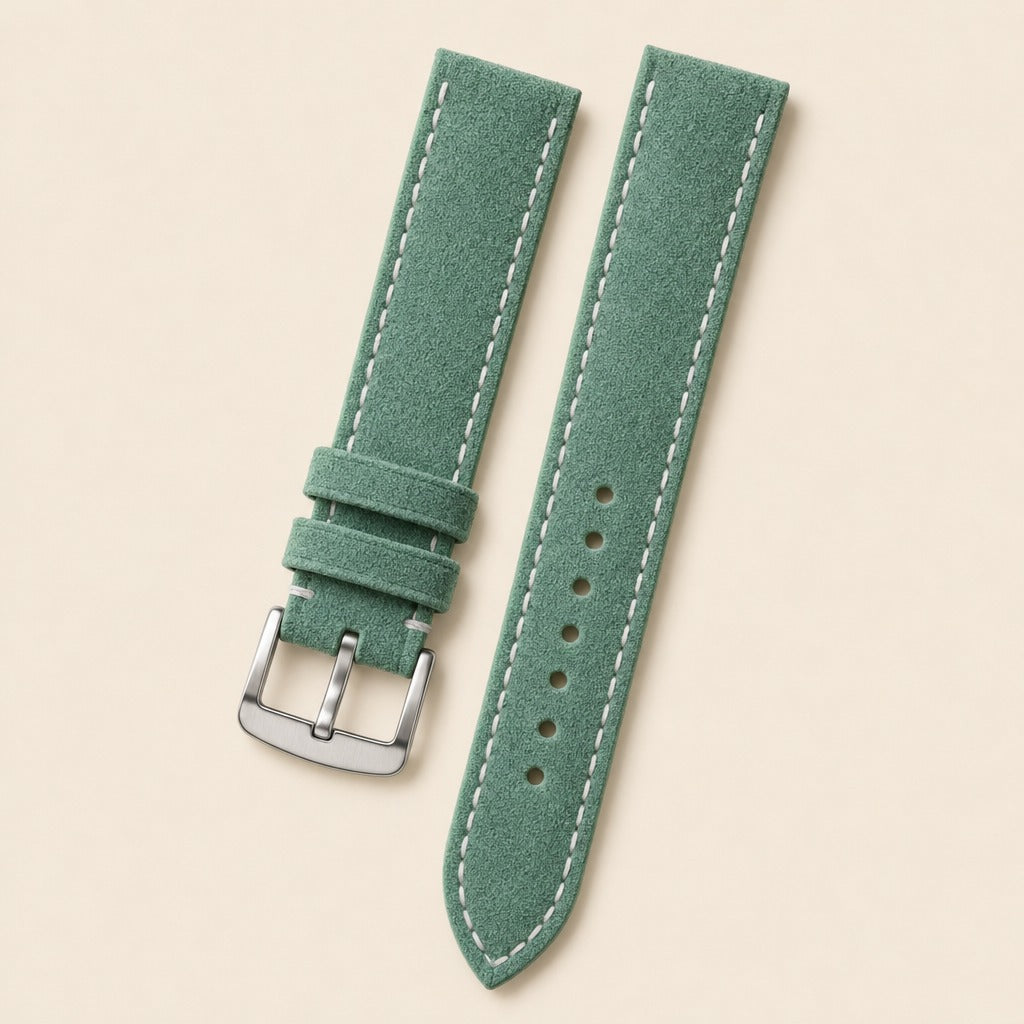 Suede Leather Watch Strap in Light Green · Handmade in Saigon