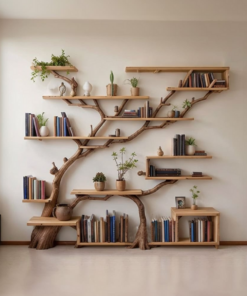 Modern Tree Wall Bookshelf with Floating Branch Shelves, Two Styles