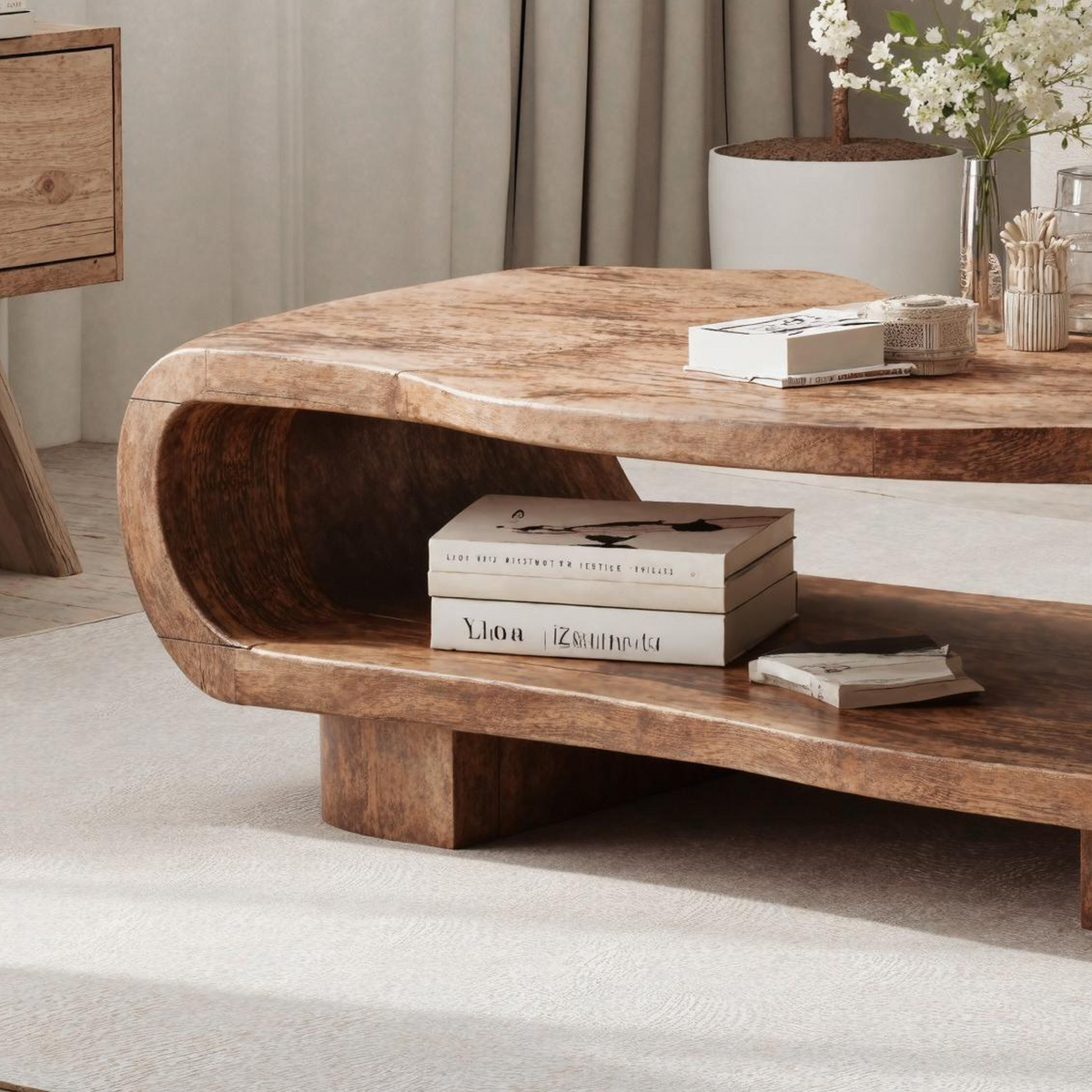 Farmhouse Wooden Coffee Table in Brown with Wax and Oil Finish - Image 3