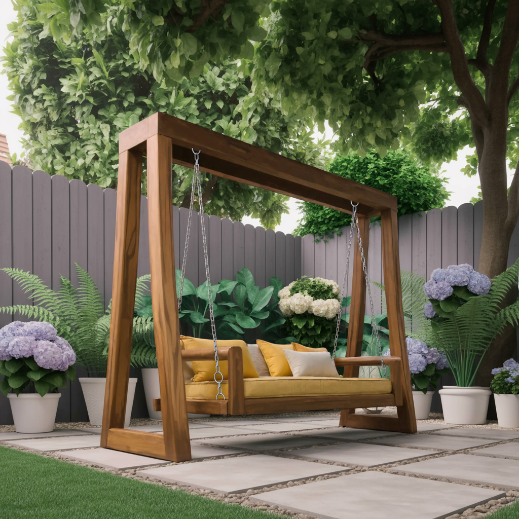 Contemporary Solid Wood A-Frame Outdoor Swing Bench for Patio - Image 3