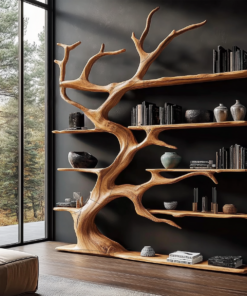 Rustic Tree Branch Bookshelf for Living Room Display