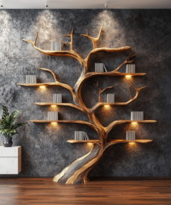 Driftwood-Style Tree Branch Wall Shelf in Rustic Solid Wood