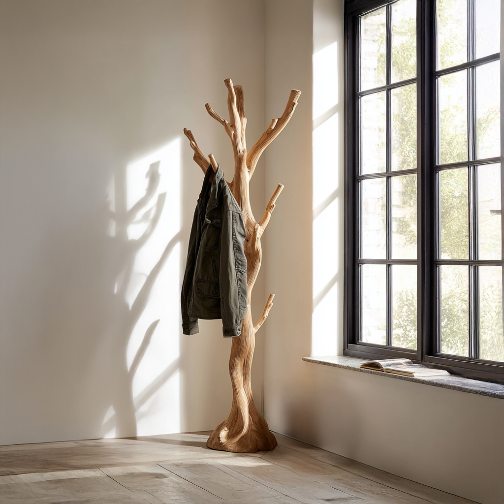 Rustic Driftwood Branch Tree Coat Rack with Optional Support Base