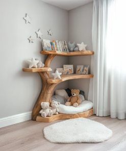 Rustic Corner Tree Branch Bookshelf for Kids Room and Nursery