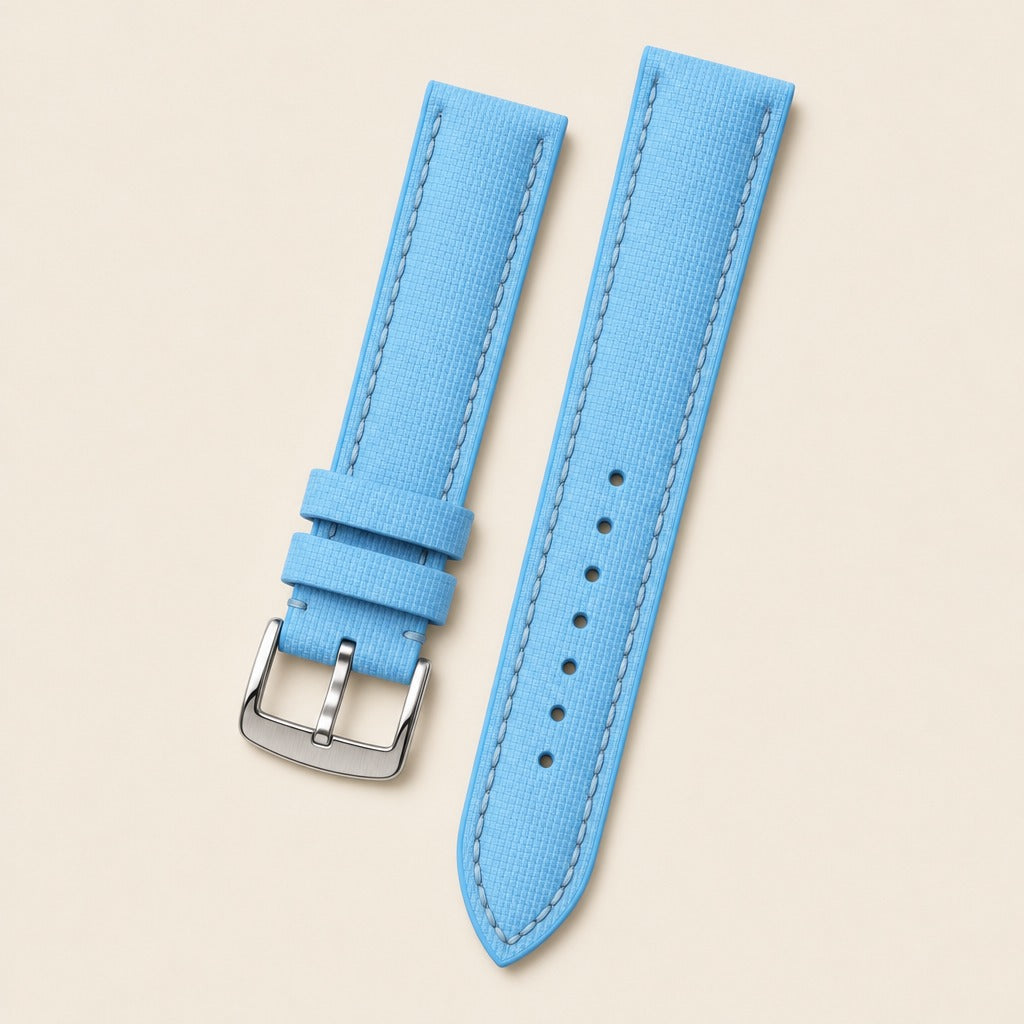 Sailcloth Rubber Watch Strap in Miami Blue · Padded · Handmade in Saigon