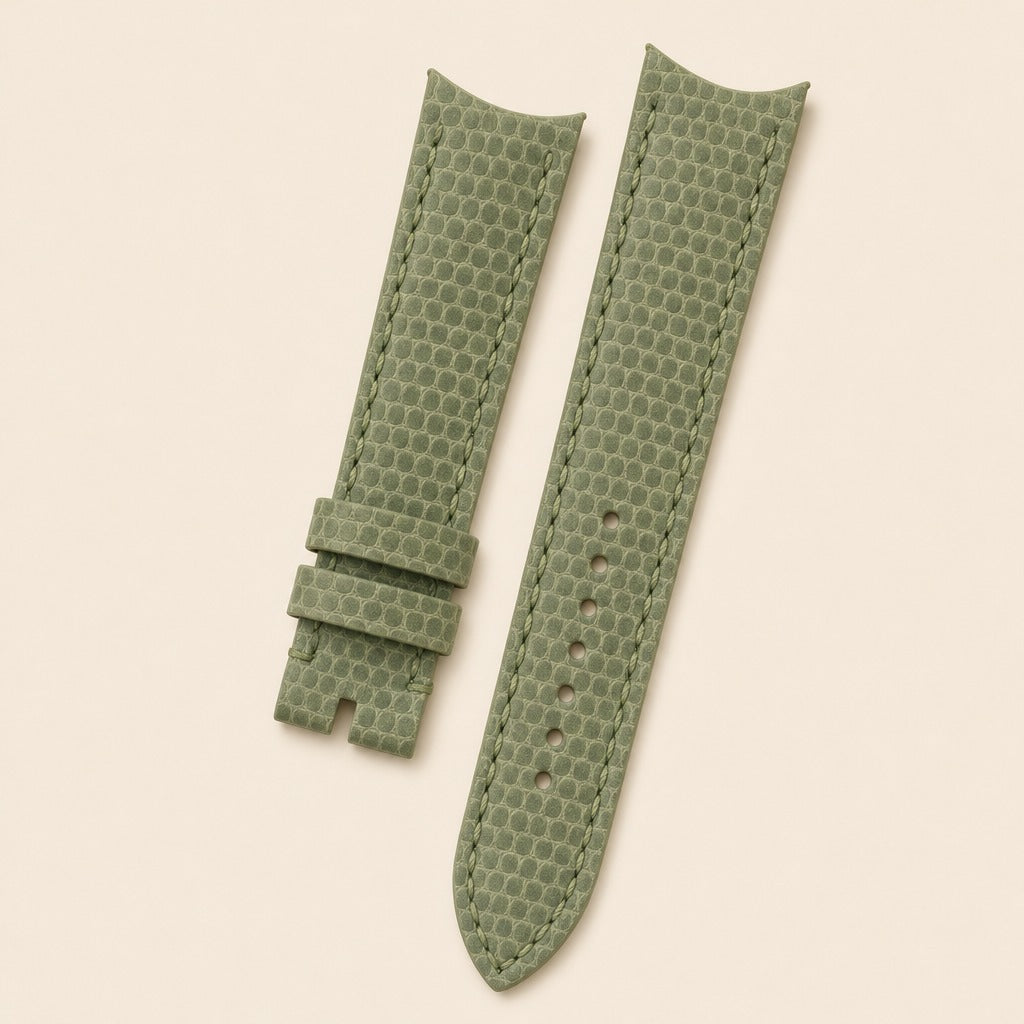 Lizard Leather Watch Strap in Moss Green · Handmade in Saigon