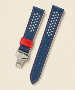 Racing Epsom Leather Watch Strap in Navy & Red · Rally · Handmade in Saigon