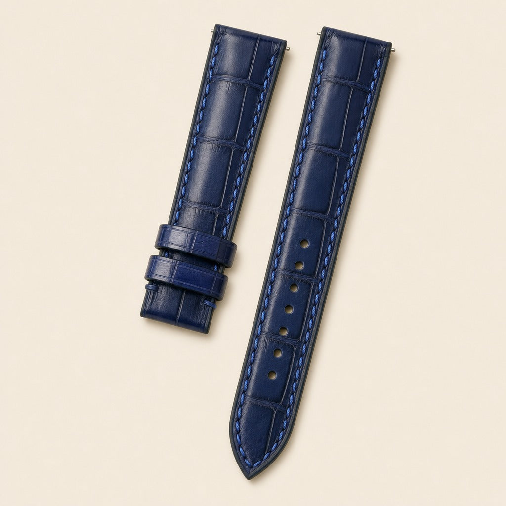 Alligator Leather Watch Strap in Navy Blue · Handmade in Saigon
