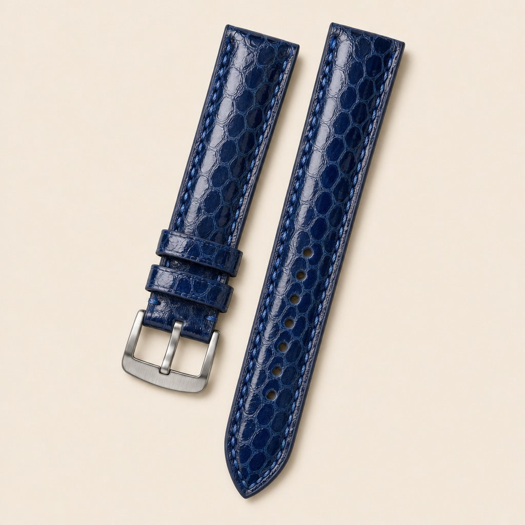 Python Leather Watch Strap in Navy Blue · Handmade in Saigon