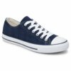 Single women's navy blue classic low-top canvas sneaker on a white background