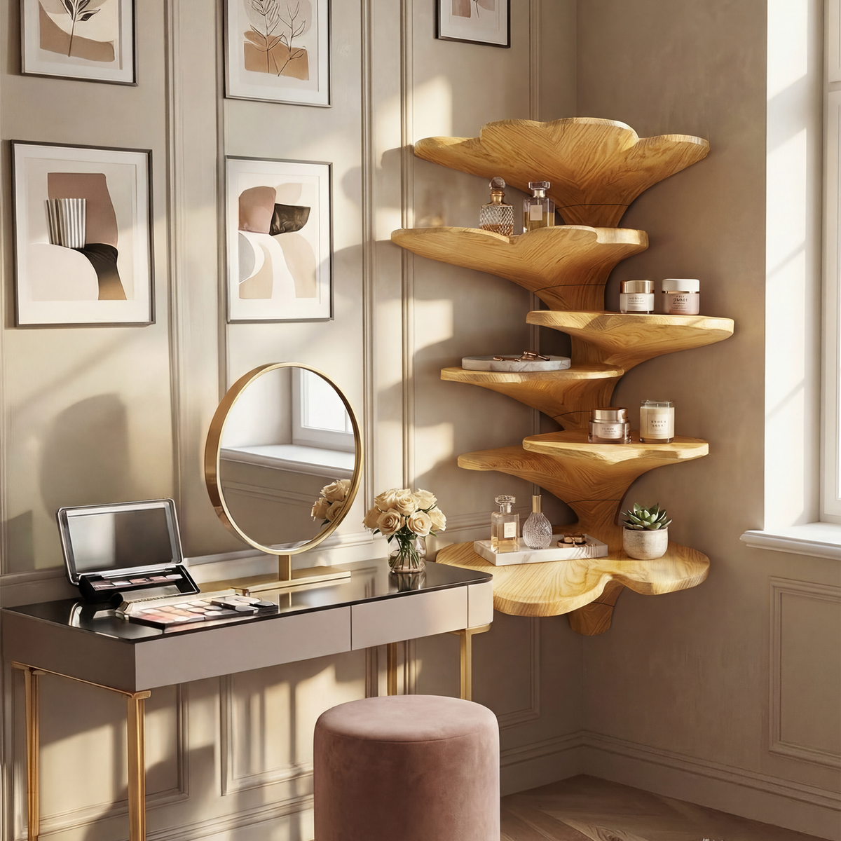 Boho Leaf-Shaped Solid Wood Corner Shelf for Nursery Walls - Image 5