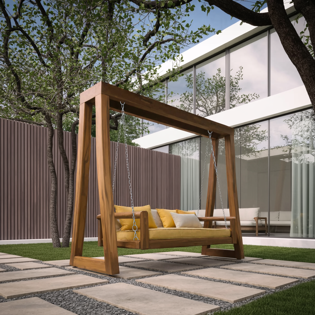 Contemporary Solid Wood A-Frame Outdoor Swing Bench for Patio - Image 5